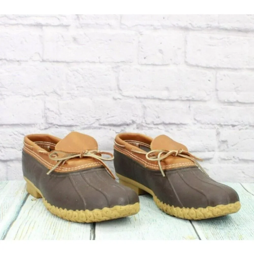 LL Bean Brown Leather Slip On Low Gumshoe Ankle Duck Boots Size 14 N - Picture 3 of 9
